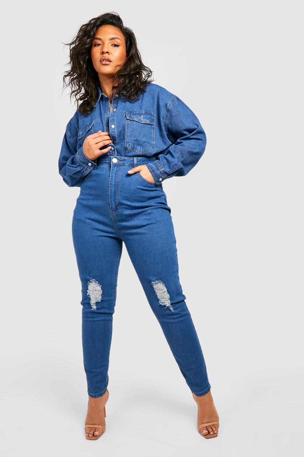 Grande taille Jean dechire taille haute coupe skinny